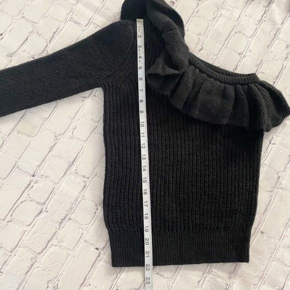 Rebecca Taylor Black Knit One Shoulder Ruffle Long Sleeve Alpaca Sweater XS - Picture 8 of 11